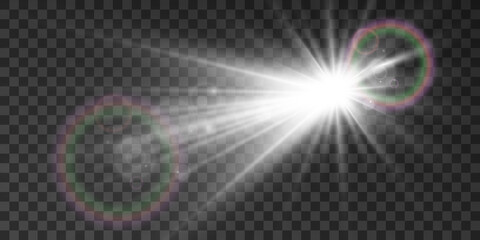 Bright beautiful star.Vector illustration of a light effect on a transparent background.