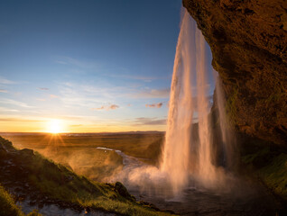 Fototapeta na wymiar Seljalandsfoss waterfall at sunset, Iceland