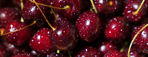 Fototapeta na wymiar Pile of ripe red cherries with stalks.