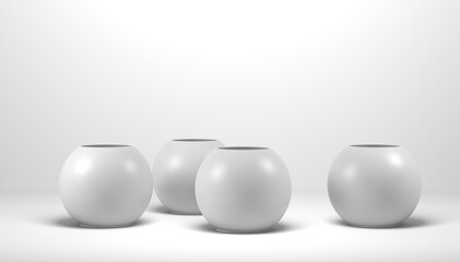 3d render of white bowls or vases  on a white background