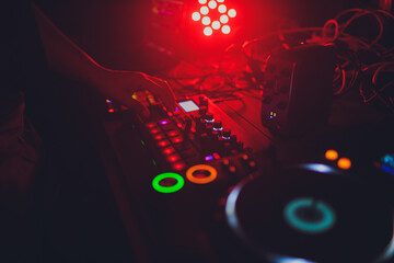 Close up view of professional DJ console.