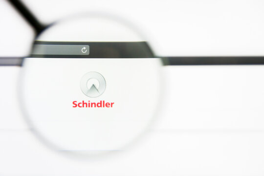 Los Angeles, California, USA - 25 March 2019: Illustrative Editorial of Schindler Holding website homepage. Schindler Holding logo visible on display screen.