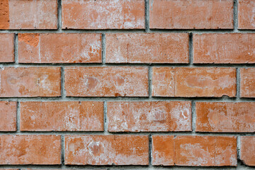 The wall of a modern building made of orange brick