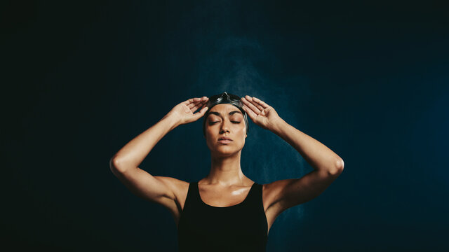 Professional swimmer focusing on her training