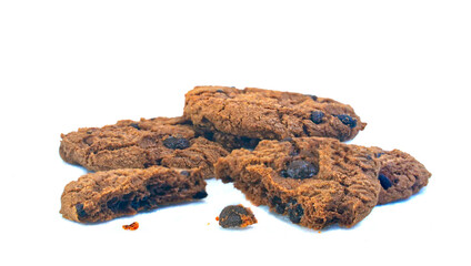 Group of chocolate chips isolated on white background , homemade dessert concept.