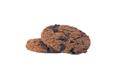 Two piece of chocolate chips isolated on white background , homemade dessert concept.