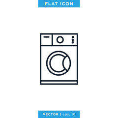 Washing Machine Icon Vector Design Template. Editable Stroke.