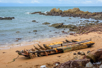 wreck ship on the beach after storm
