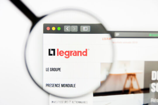Los Angeles, California, USA - 12 March 2019: Illustrative Editorial, Legrand website homepage. Legrand logo visible on display screen