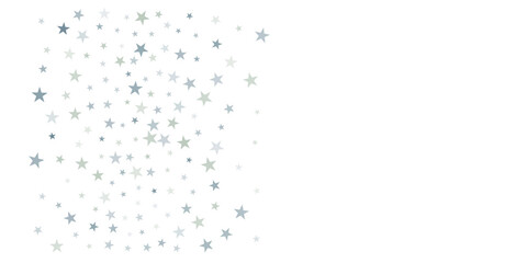 Fototapeta na wymiar silver stars background, sparkling christmas lights confetti falling isolated on white. magic shining Flying stars glitter cosmic backdrop, sparkle vector border