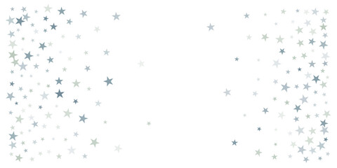silver stars background, sparkling christmas lights confetti falling isolated on white. magic shining Flying stars glitter cosmic backdrop, sparkle vector border