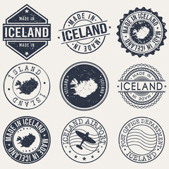 Iceland Travel Stamp Made In Product Stamp Logo Icon Symbol Design Insignia. - obrazy, fototapety, plakaty