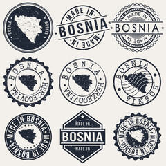 Bosnia and Herzegovina Travel Stamp Made In Product Stamp Logo Icon Symbol Design Insignia.