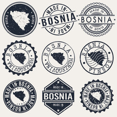 Fototapeta premium Bosnia and Herzegovina Travel Stamp Made In Product Stamp Logo Icon Symbol Design Insignia.
