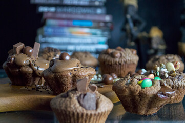 Chocholate muffins toped with chocolate mousse