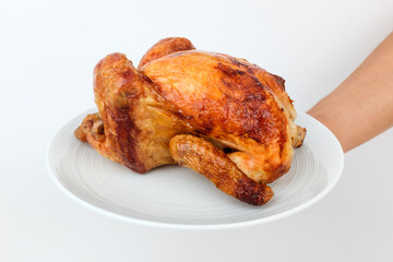 Roast chicken on white background
