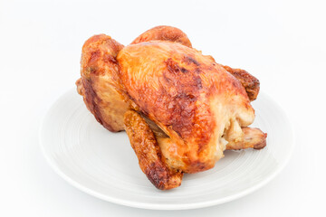 Roast chicken on white background