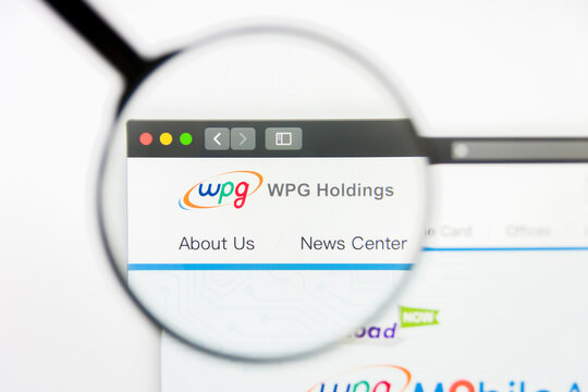Los Angeles, California, USA - 12 March 2019: Illustrative Editorial, WPG Holdings website homepage. WPG Holdings logo visible on display screen
