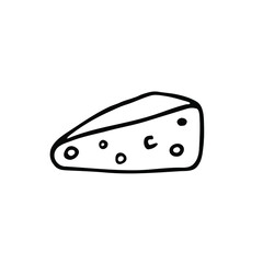 Hand drawn slice of cheese. Hand drawn sketch cheese. Black and white cheese illustration isolated on white background. Vector graphic vintage style swiss cheese illustration. cheese shop logo
