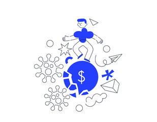 Coronavirus outbreak crisis concept vector illustration. Global pandemic worsens economy, emergence crisis. Microbe destroy