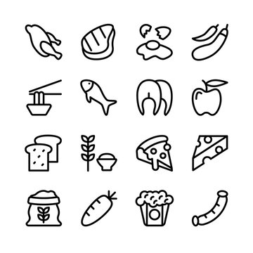 food icon set line art design editable stroke