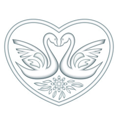 Vector vintage volumetric swans in heart.
