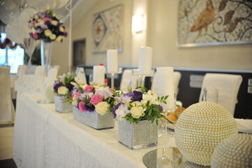 Table set with flowers for wedding reception