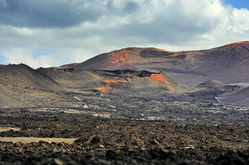 wild volcanic desert at Timanfaya National Park, Lanzarote Island, Canary Islands, Spain