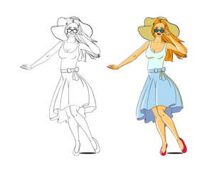 Summer poster design. Cartoon style girl. Vector illustration.