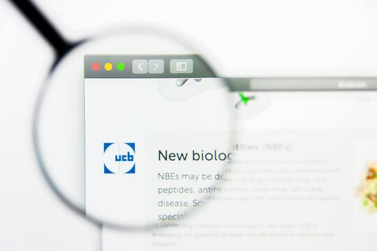 Los Angeles, California, USA - 25 March 2019: Illustrative Editorial of UCB website homepage. UCB logo visible on display screen.