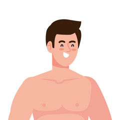 young man without shirt on white background vector illustration design