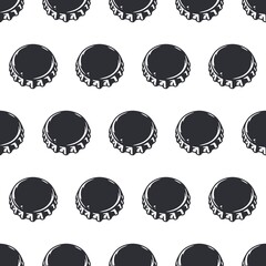 Seamless pattern with metal cork and beer cap