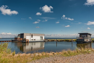 House boats in Hvide Sande at the North Sea coast in Denmark