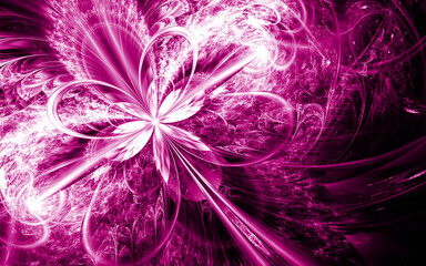 fantasy artistic flower with lighting effect. Beautiful shiny futuristic background for wallpaper, interior, album, flyer cover, poster, booklet. Fractal artwork for creative design.