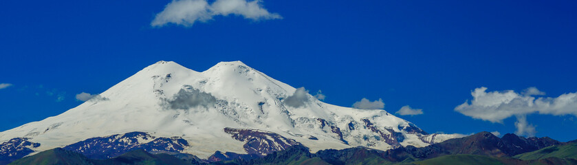 Panorama from Elbrus with blue Sky, North Caucasus, Russia