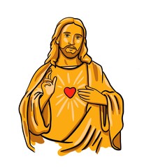 Golden Jesus With Red Heart