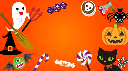 Halloween monster and candy, copy space