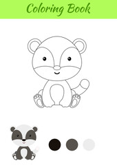 Coloring page little sitting baby badger. Coloring book for kids. Educational activity for preschool years kids and toddlers with cute animal. Flat cartoon colorful vector stock illustration.