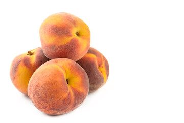 Fototapeta na wymiar ripe peaches close-up, white isolated background, horizontal view