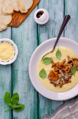 Traditional polenta with mushrooms and cheese