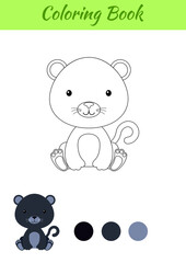 Naklejka premium Coloring page little sitting baby panther. Coloring book for kids. Educational activity for preschool years kids and toddlers with cute animal. Flat cartoon colorful vector stock illustration.