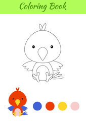 Coloring page little sitting baby parrot. Coloring book for kids. Educational activity for preschool years kids and toddlers with cute animal. Flat cartoon colorful vector stock illustration.