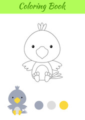 Coloring page little sitting baby raven. Coloring book for kids. Educational activity for preschool years kids and toddlers with cute animal. Flat cartoon colorful vector stock illustration.