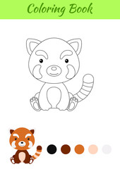 Obraz na płótnie Canvas Coloring page little sitting baby red panda. Coloring book for kids. Educational activity for preschool years kids and toddlers with cute animal. Flat cartoon colorful vector stock illustration.