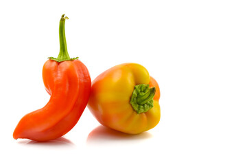 sweet bell pepper, close-up on a white isolated background, text space, horizontal view