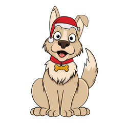 cartoon dog wearing a Christmas hat. isolated on a white background. stock illustration
