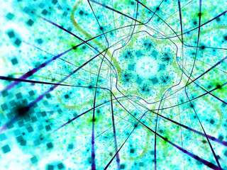 fantasy artistic flower with lighting effect. Beautiful shiny futuristic background for wallpaper, interior, album, flyer cover, poster, booklet. Fractal artwork for creative design.