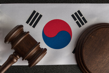 Justice mallet on South Korea flag. Protection of human rights. Legality concept