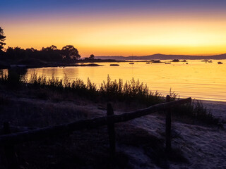 Fototapeta na wymiar Golden twilight in Arousa Island
