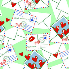 Seamless vector pattern with vintage envelopes on blue background. Simple love letter wallpaper design. Romantic valentine days fashion fabric.